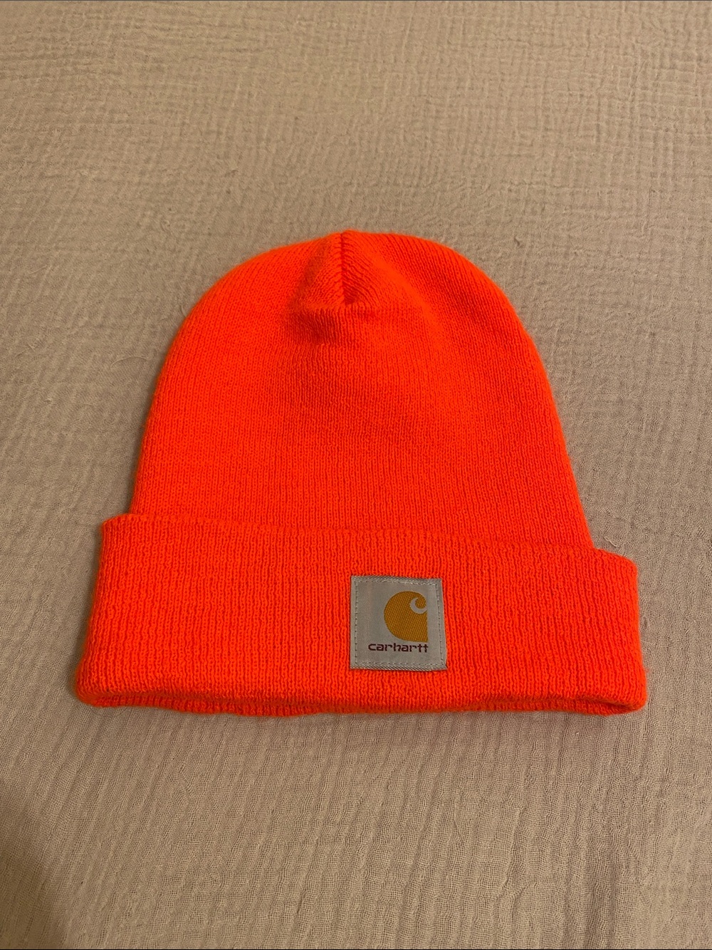 Carhartt  Neon Orange Fold-Up Cuff Beanie with Logo Patch